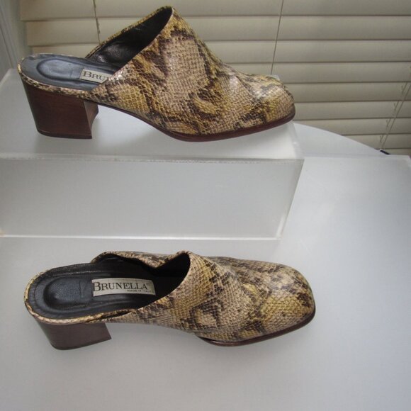 Brunella Made in Italy Snakeskin Print Leather Mules 38.5 (US 8) | Vintage Boho - Picture 6 of 9